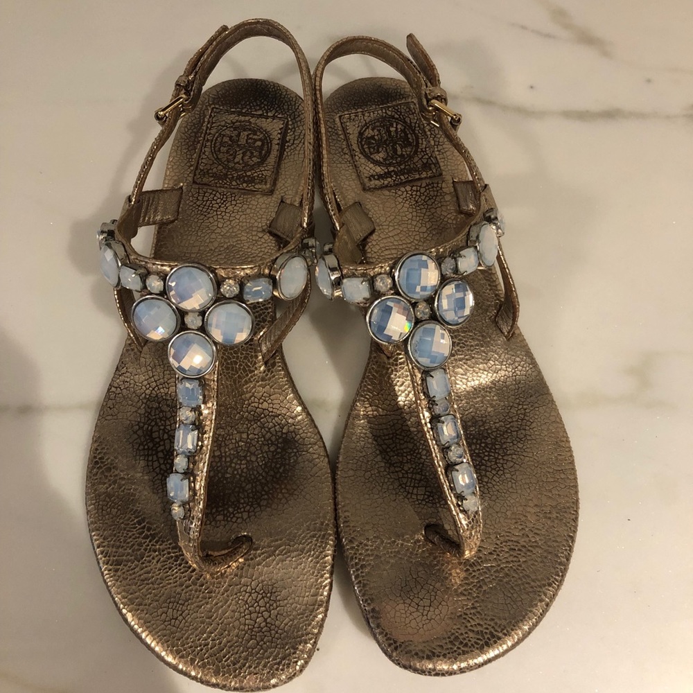 Tory Burch Beaded Gold Sandals